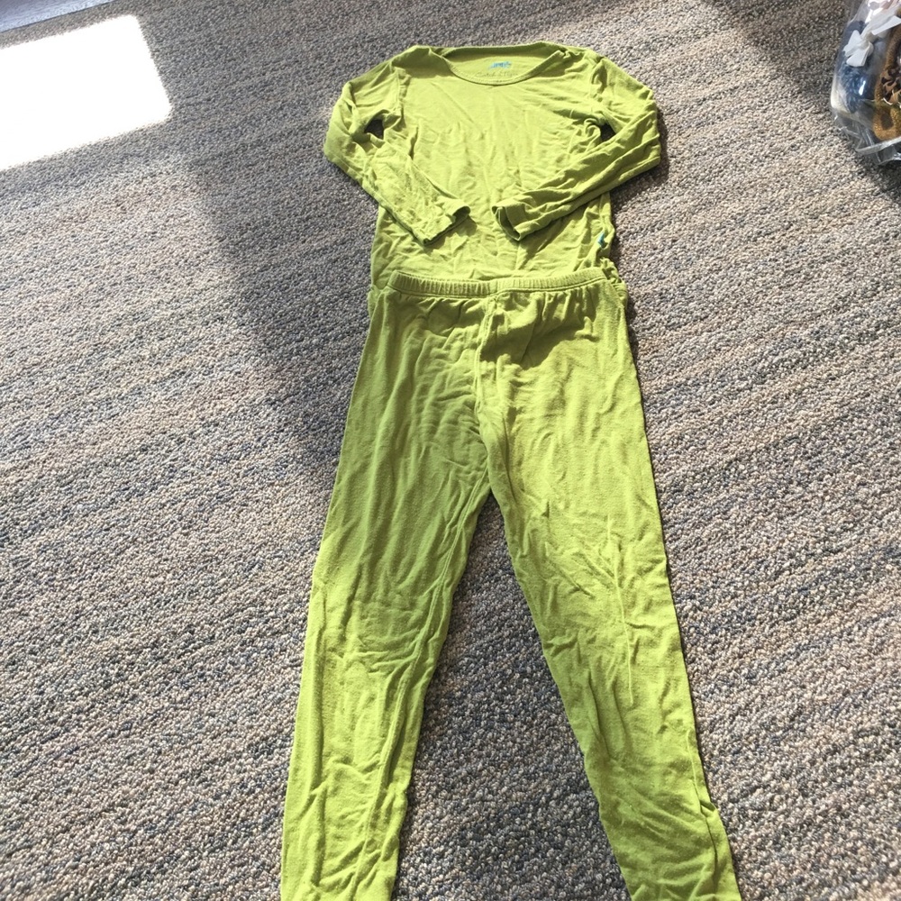 Kickee Pants Bright Lime Green Long Sleeve Pajama Set